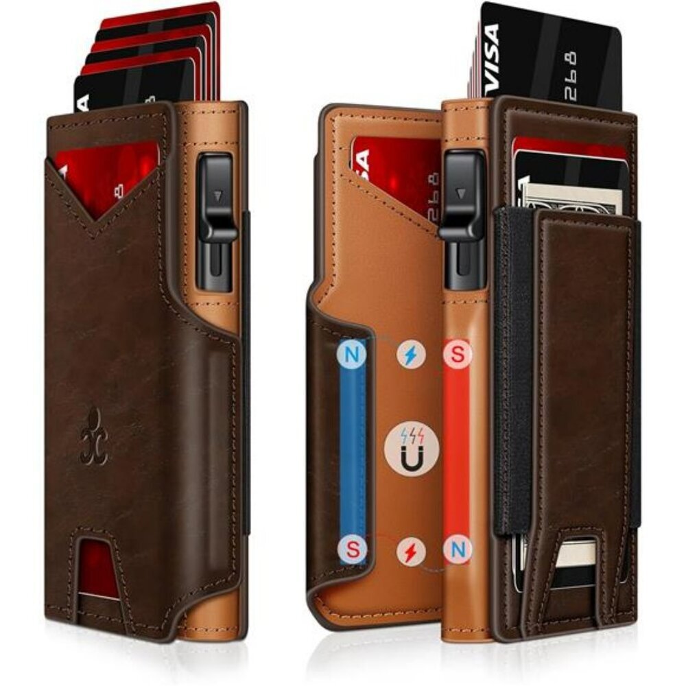 Slim RFID Blocking Wallet for Men Pop Up Card Holder Bifold Metal Credit Case